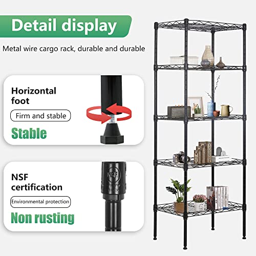FDW | 5-Tier Wire Shelf | 17" x 12" x 48" | Black - color: Black, size: 17×12×48