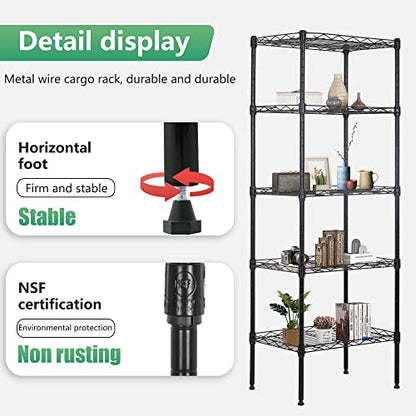 FDW | 5-Tier Wire Shelf | 17" x 12" x 48" | Black - color: Black, size: 17×12×48