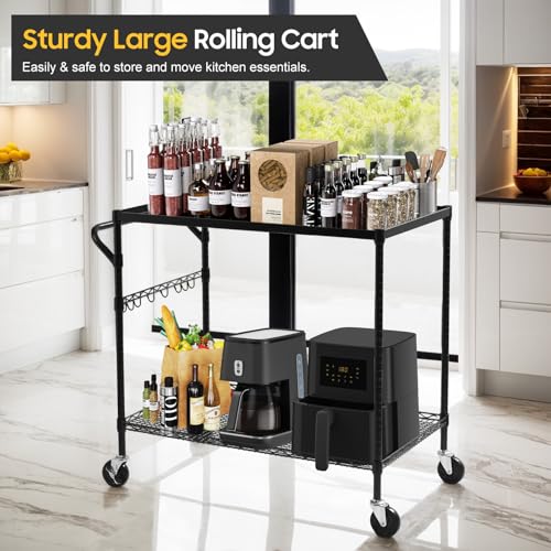 WDT 2-Tier Utility Cart with Wheels, Metal Cart with 1000LBS Capacity, NSF Heavy Duty Rolling Cart, Commercial Grade Serving Tool Storage Carts for Warehouse Garage Kitchen, 24"D x 40"W x 39"H, Black - color: Black 2 Tier Large