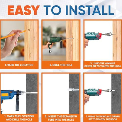 [HEAVY-DUTY] 250Lbs 5’’ M8 Q-Hanger Hook with Safety Buckle & Washer, 4Pcs
