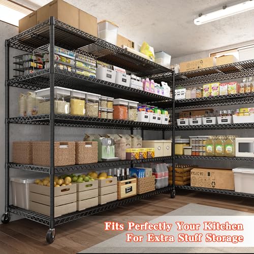 REIBII 5-Tier Heavy Duty Shelving with Wheels, 3200LBS Storage Rack - size: 60''W X 18'' D X 73'' H