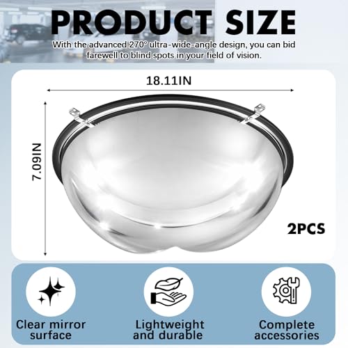 Sintuff 2 Pcs 18'' 270 Degree Corner Dome Mirror, Impact-Resistant Acrylic Corner Dome, High Viewing Angle, Security and Safety Mirror for Blindspot