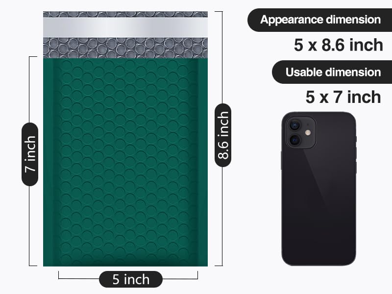 UCGOU Bubble Mailers 5x8.6" Usable Size 5x7" Padded Envelopes Green 50 Pack - color: Green, size: 5x8.6" 50PC