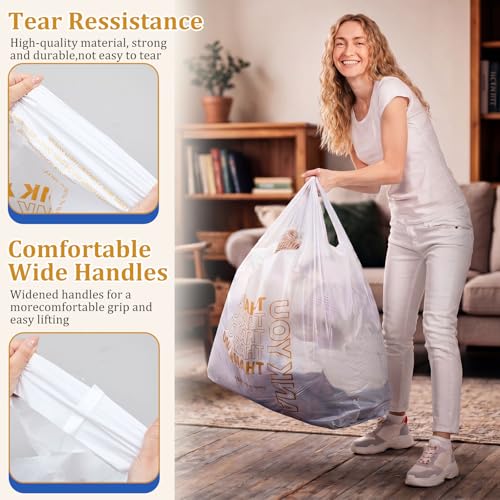 Fullhawl 100 Pack Thank You Plastic Shopping Bags with Handles, White