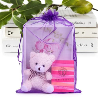 ANZNKU 50 Pcs Large Organza Bags 8x12, Purple Small Gift Bags Drawstring - color: Purple