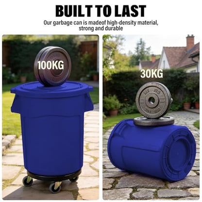 20 Gallon Outdoor Trash Can with Lid and Wheels, Blue - color: BLUE