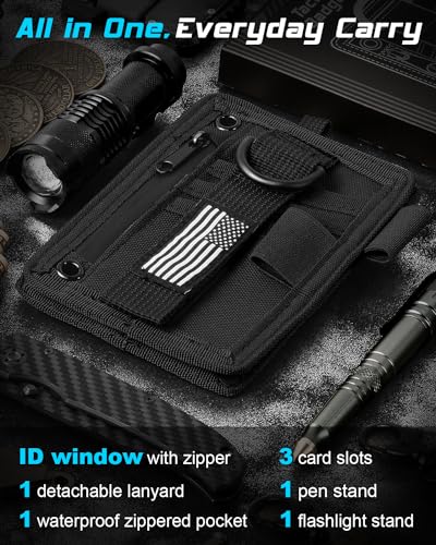 LIUGX Tactical ID Card Holder, Badge Holder with Lanyard, 900D Nylon - color: All Black