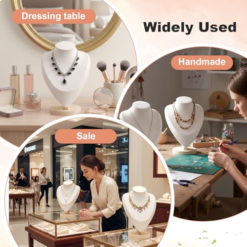 2 Pcs Necklace Display Stand Bamboo, Wooden Jewelry Bust Holder with Beige Velvet, 9.1 Inch Height, 6.6 Inch Width, Ideal for Home or Store Showcase, Organizer and Photography Prop