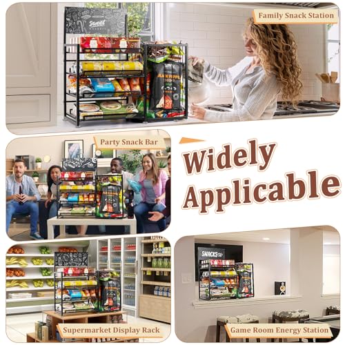 Bfttlity 4-Tier Snack Organizer for Office Kitchen Counter Display, Black - color: Black