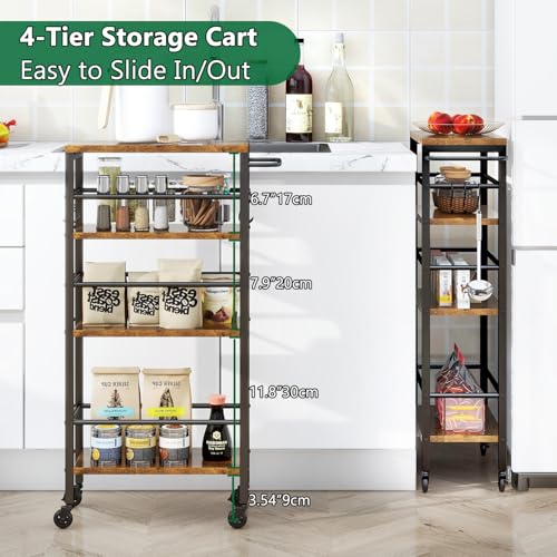 IBUYKE Slim Rolling Storage Cart, Kitchen Cart Utility Shelving UTMJ065H - color: Brown, size: 15.75"D x 7.9"W x 32.3"H