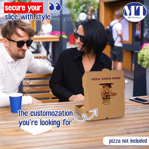 MT Products Custom Printed Kraft Pizza Boxes with logo - 10 x 10 x 1.75 Corrugated Cardboard - Pack of 5-50 - color: Custom Printed - Brown