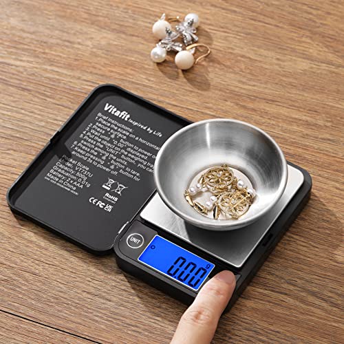 Vitafit 500g Digital Pocket Scale High Accuracy 0.01g, Gram Scale Blue LCD