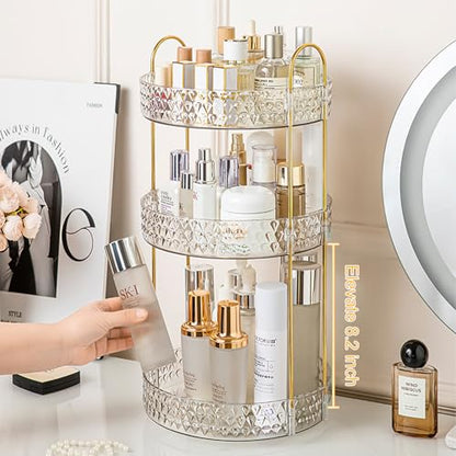 Large Capacity Rotating Makeup Organizer Perfume Stand Holder, 3 Tier Clear - color: Clear, size: 3 Tier (Standard)