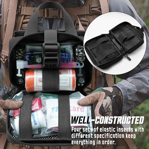 Tactical Ifak Trauma Kit - Emergency First Aid Bleeding Control Kit, Snake Bite & Bee Sting Supplies, Venom Extractor Pump - color: Black