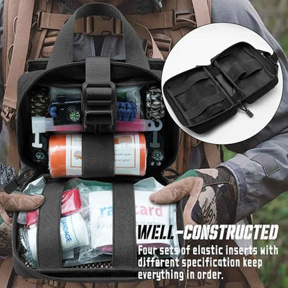 Tactical Ifak Trauma Kit - Emergency First Aid Bleeding Control Kit, Snake Bite & Bee Sting Supplies, Venom Extractor Pump - color: Black