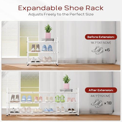 Bumusty 3 Tier Long Expandable Shoe Rack for Closet, White - color: White, size: 3-tier