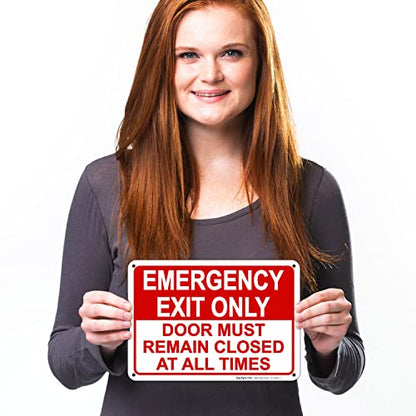 Emergency Exit Only, Door Must Remain Closed Sign, - size: 10x7