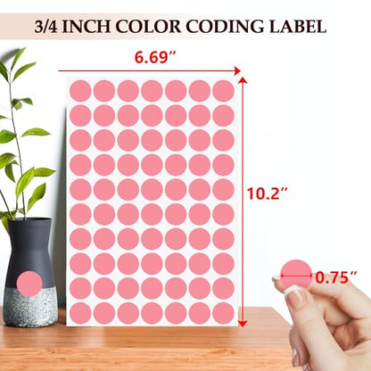 PARLAIM 3/4 Inch Coding Circle Sticker Labels,Pack of 1050 Round Color Code Dot Labels Stickers for Home Office Marking,Organizing(Pink) - color: Pink