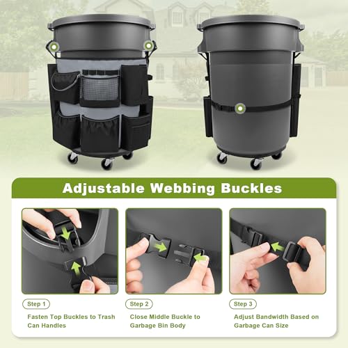 HODRANT 32-55 Gallon Trash Can Caddy Bag with Multi Pockets for Clean Tools - color: Black+Gray
