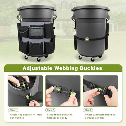 HODRANT 32-55 Gallon Trash Can Caddy Bag with Multi Pockets for Clean Tools - color: Black+Gray