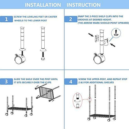 Simple Deluxe Heavy Duty 5-Shelf Storage Shelves, 1750Lb Loading Capacity, 35.43" W x 17.72" D x 70.87" H Adjustable Shelving Unit with Wheels, Chrome - size: 5-Tier, 35.43"W x 17.72"D x 70.87"H