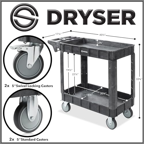 Dryser Utility Cart with Wheels, 40" x 17" Heavy Duty 550 lb. Capacity with Shelves - 2 Tier Rolling Cart with Two 5" Swivel Casters for Warehouse, Garage, Cleaning - size: 2 Shelves 2 Swivel 40x17