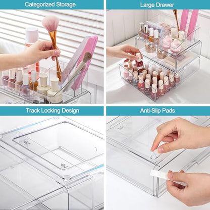 Vtopmart 3 Tier Clear Makeup Organizer with 2 Drawers - style: 3 Tier