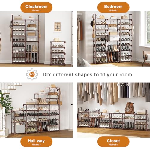 WOWLIVE 9 Tier 3-Column Shoe Rack, 50-55 Pairs Stackable Brown - color: Brown, size: 3 Row 9 Tier