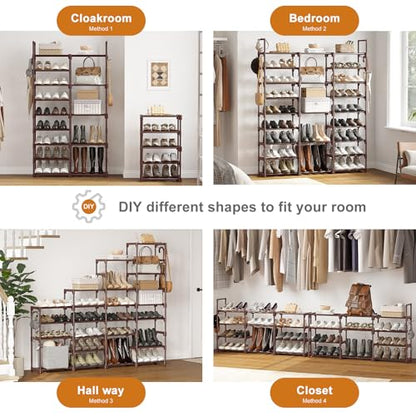 WOWLIVE 9 Tier 3-Column Shoe Rack, 50-55 Pairs Stackable Brown - color: Brown, size: 3 Row 9 Tier