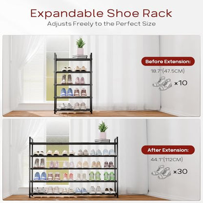 Bumusty 5 Tier Long Expandable Shoe Rack for Closet, Black - color: Black, size: 5-tier