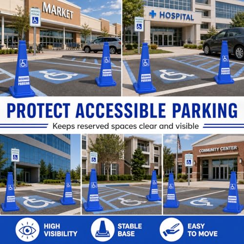 BESEA Reserved Parking Cones 3 Pack, 28 Inch Weighted Parking Cones - color: Blue, size: 28INCH With Caution Sign