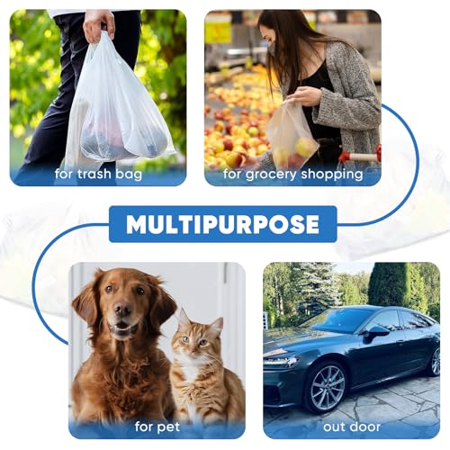 Plastic Bags, (11.5”x 6.5" x 21”)(200Pack) White Plastic Shopping Bags with Handles for Small Business Grocery T Shirt Bag Reusable and Disposable, in Bulk (Pack of 2) - size: 200 (Pack of 2)
