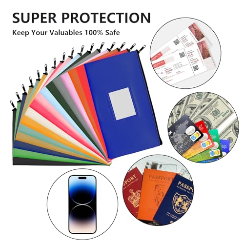 4PCS Deposit Money Bag with Zipper,WINCUR 11x6.1" PU Leather Money Pouch Security Bank Deposit Bag with Clear Window,Waterproof Money Pouch for Organize Cash,Coins,Cosmetics,Invoice(Orange/Card Slot)