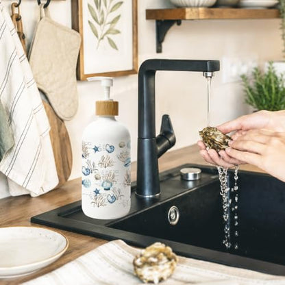 Retro Beach Ocean Glass Soap Dispenser with Pump - color: Seashell 03