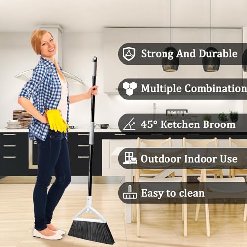 Heavy Duty White Angle Broom with Long Handle - 1 Pack - color: 1pack White