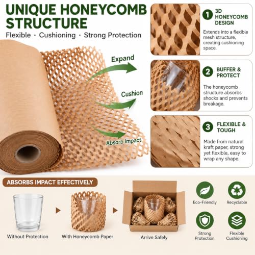 Honeycomb Packing Paper for Moving, Protective Wrapping Paper 12" x 400ft - color: Brown, size: 12 Inch x 400Feet