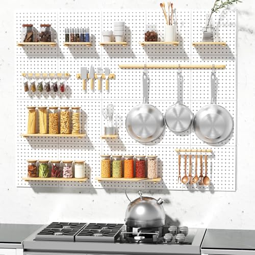 FZK Modular Plastic Pegboard Wall Organizer Kit, White， 12x12, 4 Panels - color: Pegboard Kit-White-2