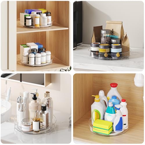 4 Pack 10 Inch Clear Lazy Susan Turntable Organizer for Cabinet, Non-Slip Acrylic Rotating Tray with Raised Edge, Spinning Spice Rack for Kitchen Pantry, Refrigerator, Vanity, Bathroom - size: 10inch - 4 Pack