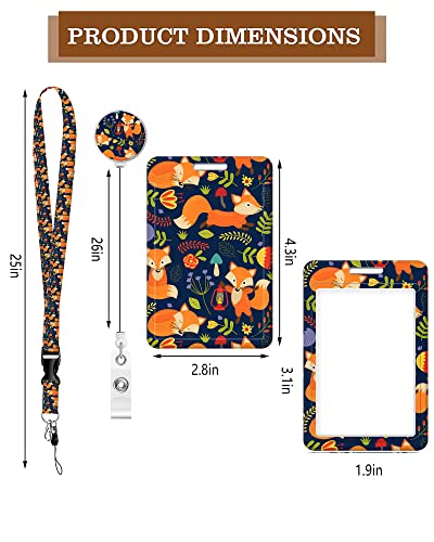 BLOCIT ID Badge Holder with Lanyard - Fashionable ID Card Holders with Retractable Lanyards - Soft Fiber Metal Clip Sturdy Buckle for Key Wallet - Work Nurse Teacher (Cute Flower Fox) - color: Cute Flower Fox