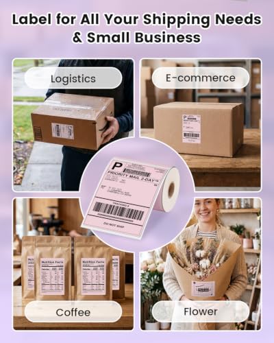 Phomemo Pink 4x6 Thermal Label, Shipping Labels Pack of 250 4x6 Roll Labels, Compatible with Phomemo, Zebra, Rollo, Jadens and Other Thermal Printers - color: Pink