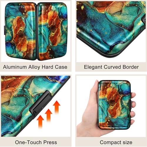 ELFISH Mini RFID Aluminum Wallet Credit Cards Holder Business Card Case Metal ID Case for Men Women（Blue Brown Marble - color: Blue Brown Marble