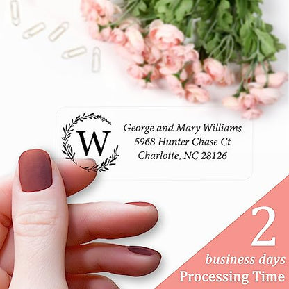 Personalized Return Address Labels Simple - Set of 240 Elegant Custom Mailing Labels for Envelopes, Self Adhesive Flat Sheet Rectangle Personalized Name Stickers (Clear) - style: Clear