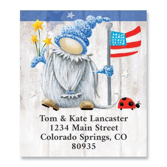 Colorful Images Patriotic Gnome Return Address Mailing Labels, Personalized in The USA with Names & Addresses, Set of 144 Self Adhesive, Easy Peel Flat Label Sheets, 1½” x 1¾”, 1 Design - style: Patriotic Gnome