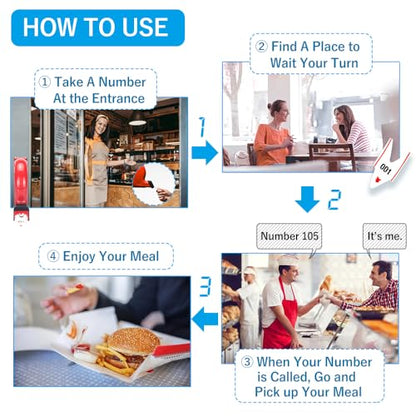 Take-A-Number Dispenser (Red) with Number Ticket Roll (3-Digit) — Queue Ticket Machine for Pickup/Order/Deli Counter, Bakery, DMV , Post Office, Pharmacy & Clinic