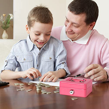 Decaller Mini Cash Box with Lock and Slot, Metal Coin Bank Piggy Bank for Adults & Kids, 4.9" x 3.7" x 2.3", Pink - color: Pink, size: X Small (4.9 Inch)