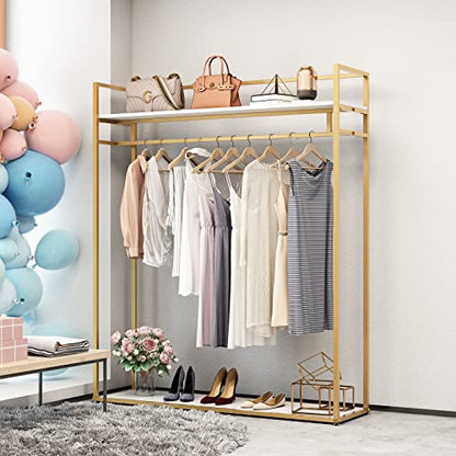 Heavy Duty Gold Clothing Rack with Shelves for Hanging Clothing, Gold Metal Freestanding Garment Rack for Retail Display (59" L) - style: double-59