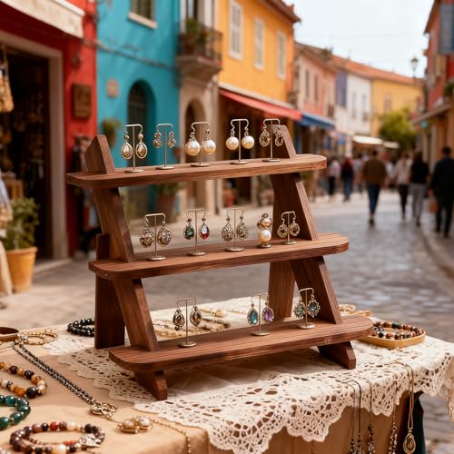 3 Tier Wooden Display Stand Wood Cupcake Stands Tool Free, Rustic Risers Dessert Retail Table Display Shelf Spice Rack Organizer Holder,Large Makeup Cologne Perfume Organizer,Figure Collectible Shelf