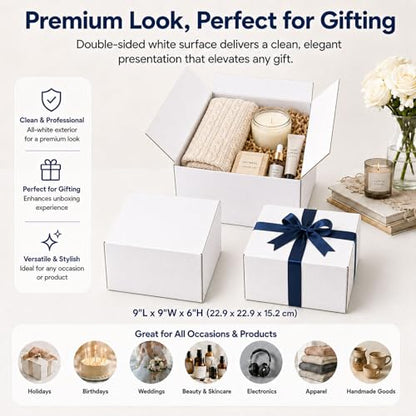 9x9x6 White Shipping Boxes, 25 Pack - size: 9x9x6 Inch