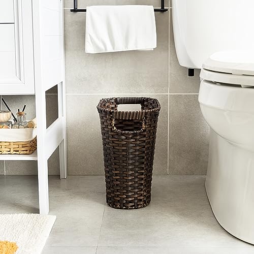 GRANNY SAYS Office Trash Can, Wicker Waste Basket for Bathroom, Dark Brown - color: Dark Brown, size: Rectangular - 13"L x 7½"W x 12¼"H