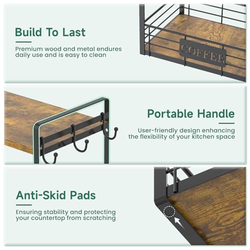 EsLuker.ly Coffee Mug Cup Holder Tree Bar Station Organizer, 2 Tier - color: Antique Brown + Black